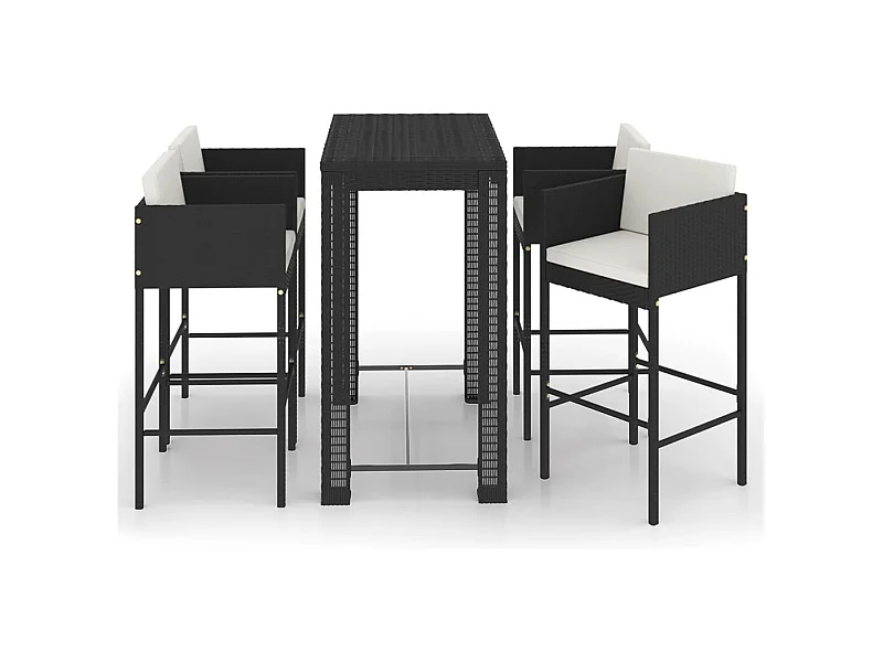 Xerid  Ensemble de bar de jardin 5 pcs et coussins Résine tressée Noir