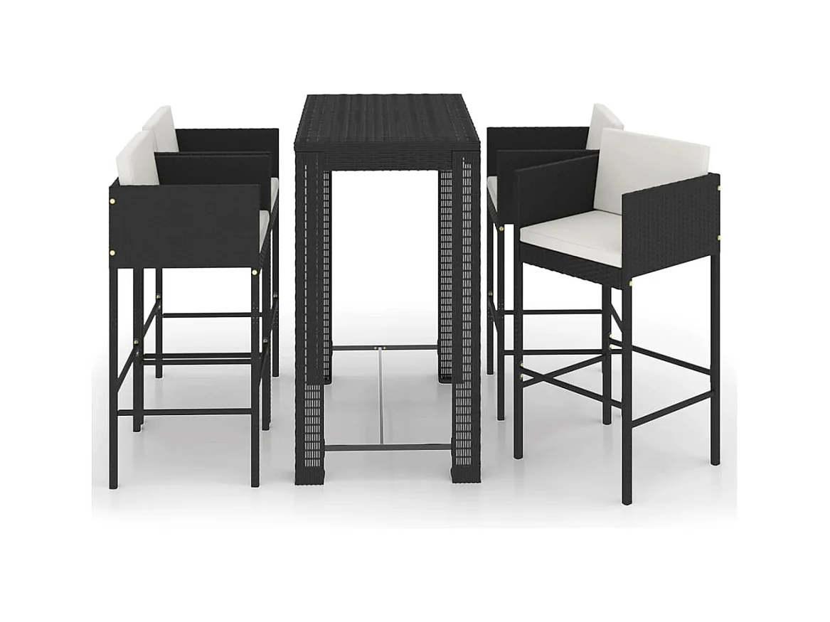 Xerid  Ensemble de bar de jardin 5 pcs et coussins Résine tressée Noir