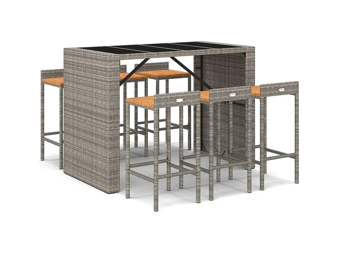 Zylen  Ensemble de bar jardin 7 pcs gris poly rotin/bois massif acacia