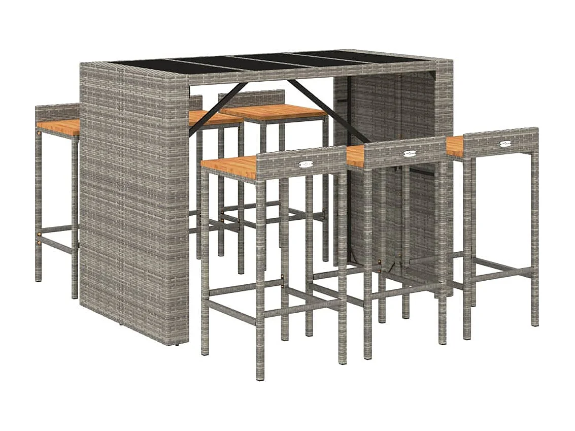 Zylen  Ensemble de bar jardin 7 pcs gris poly rotin/bois massif acacia