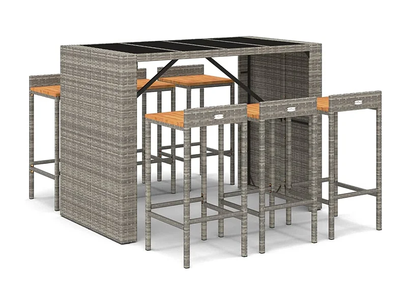Zylen  Ensemble de bar jardin 7 pcs gris poly rotin/bois massif acacia