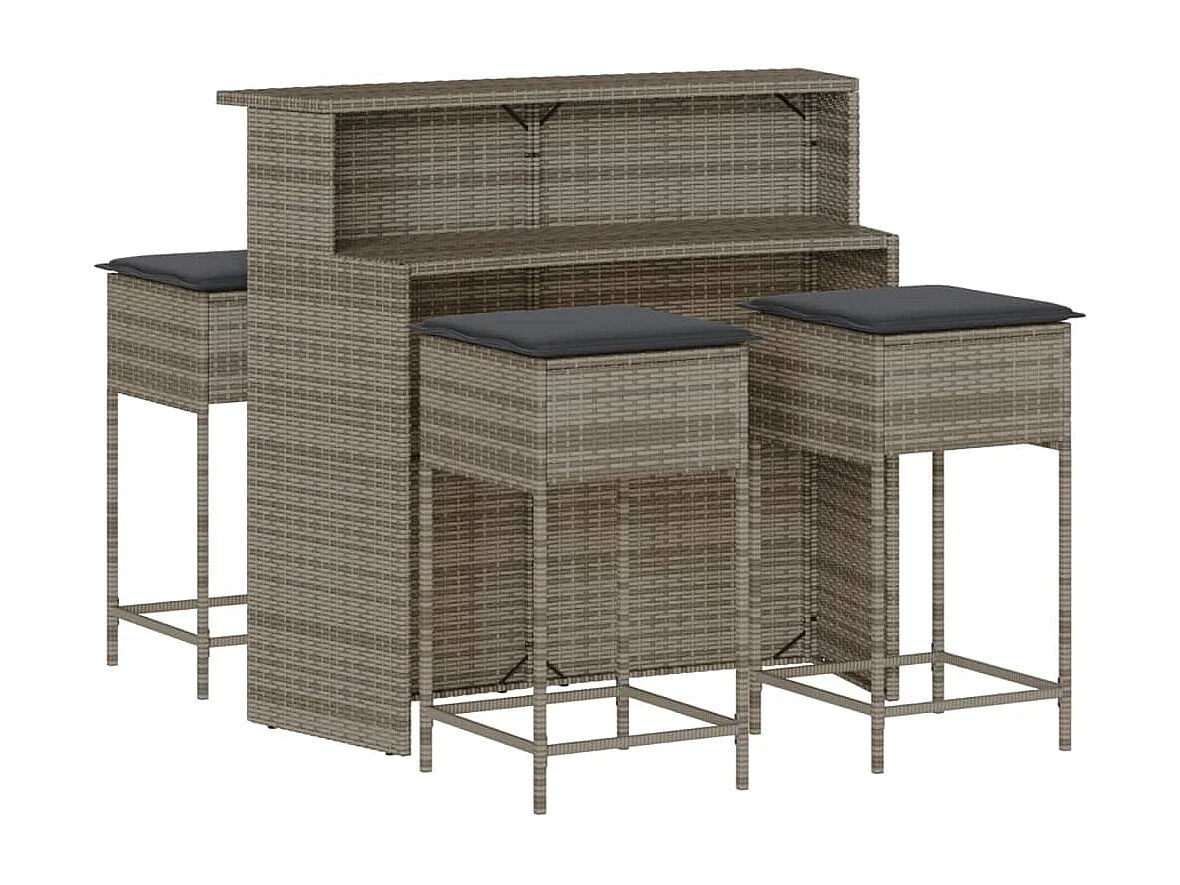 Inarin  Ensemble de bar de jardin 5 pcs avec coussins gris poly rotin