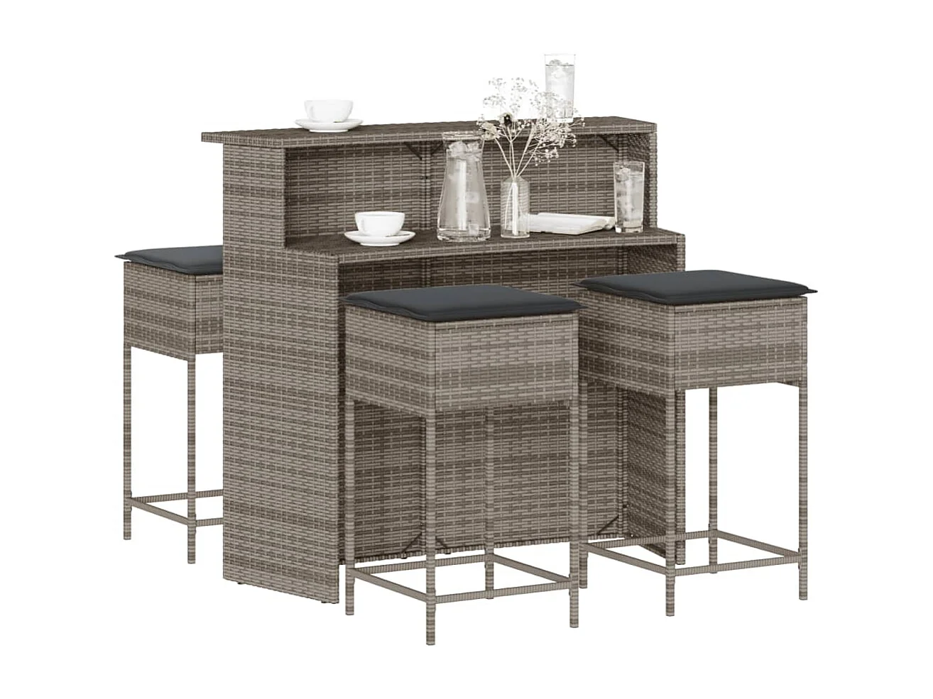 Inarin  Ensemble de bar de jardin 5 pcs avec coussins gris poly rotin