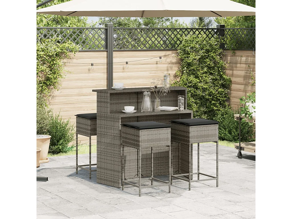 Inarin  Ensemble de bar de jardin 5 pcs avec coussins gris poly rotin