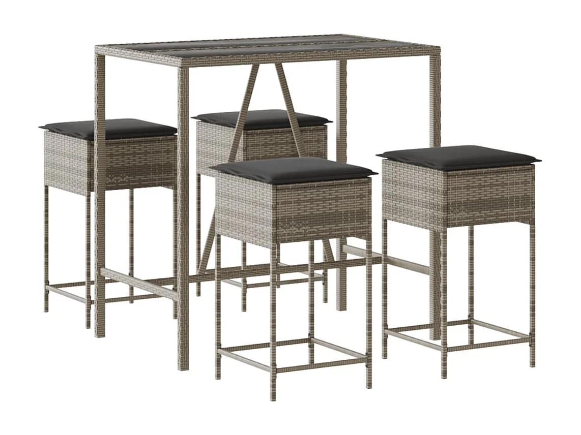 Uniondale  Ensemble de bar de jardin 5 pcs avec coussins gris poly rotin