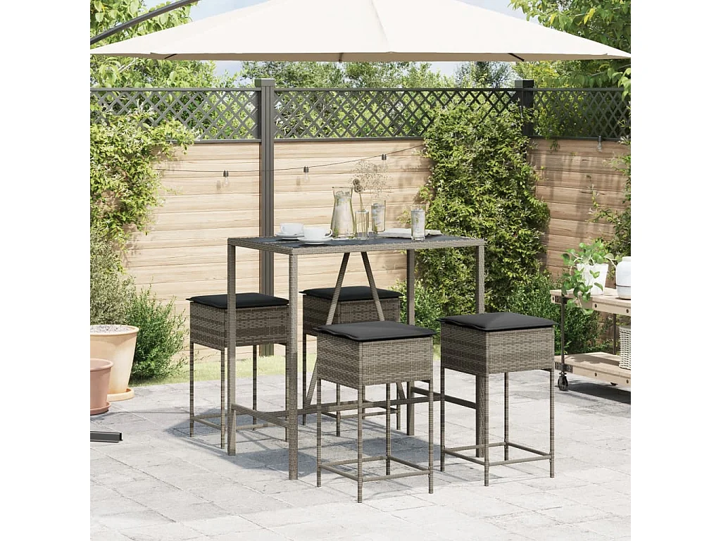Uniondale  Ensemble de bar de jardin 5 pcs avec coussins gris poly rotin