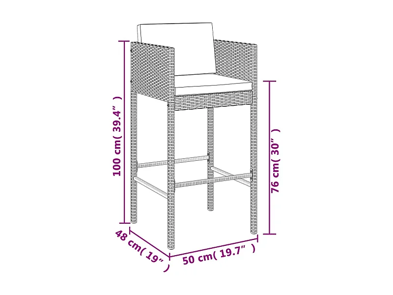 Virrat  Ensemble de bar de jardin 5 pcs avec coussins noir poly rotin