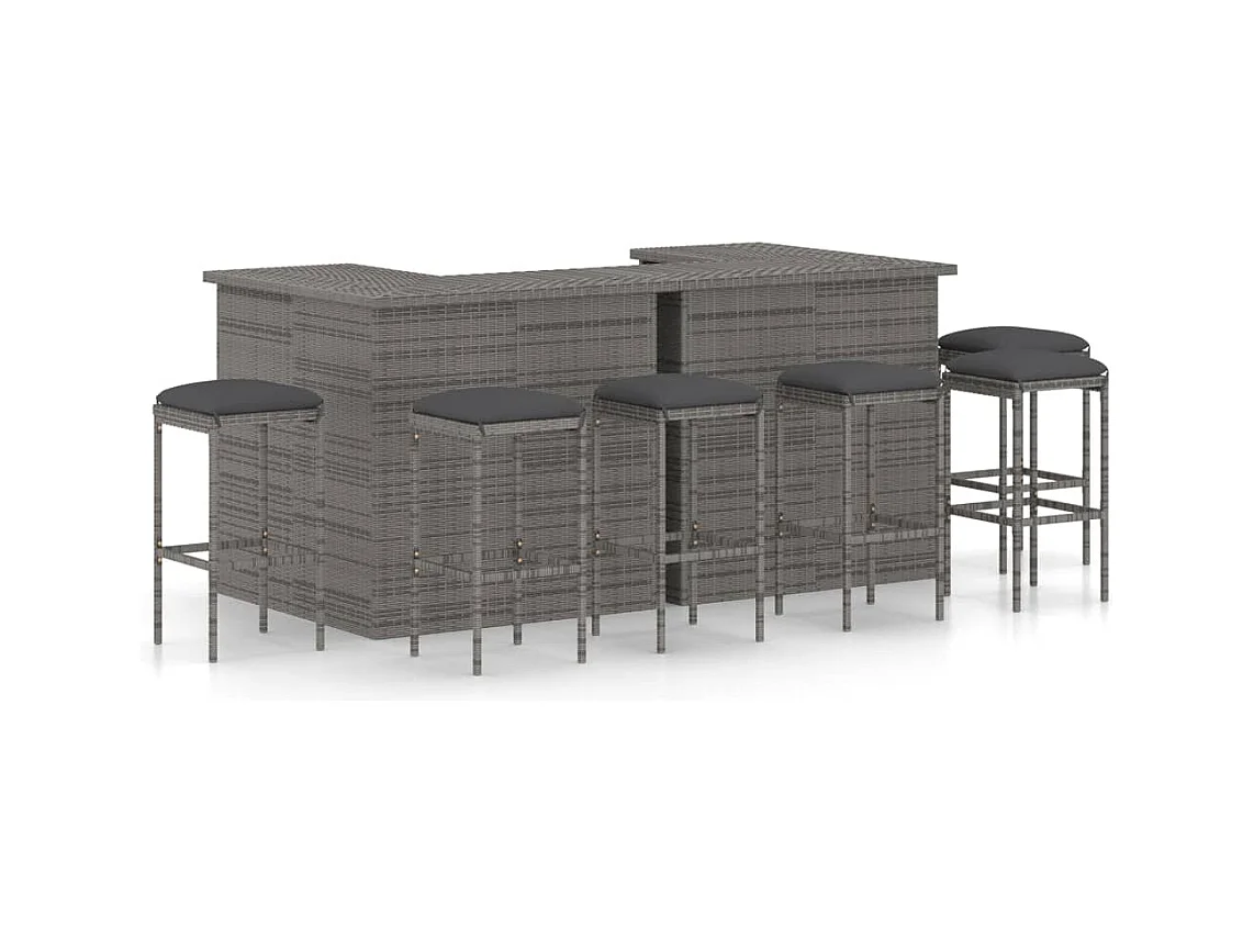 Valdyn  Ensemble de bar de jardin 8 pcs et coussins Résine tressée Gris