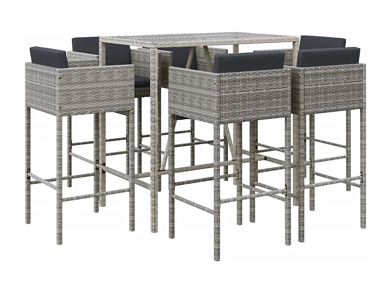 Virrat  Ensemble de bar de jardin 7 pcs avec coussins gris poly rotin