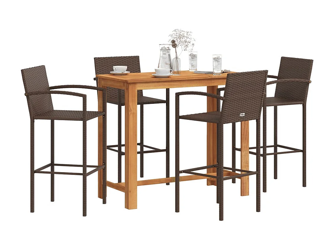 Kusti  Ensemble de bar de jardin 5 pcs marron bois massif acacia rotin