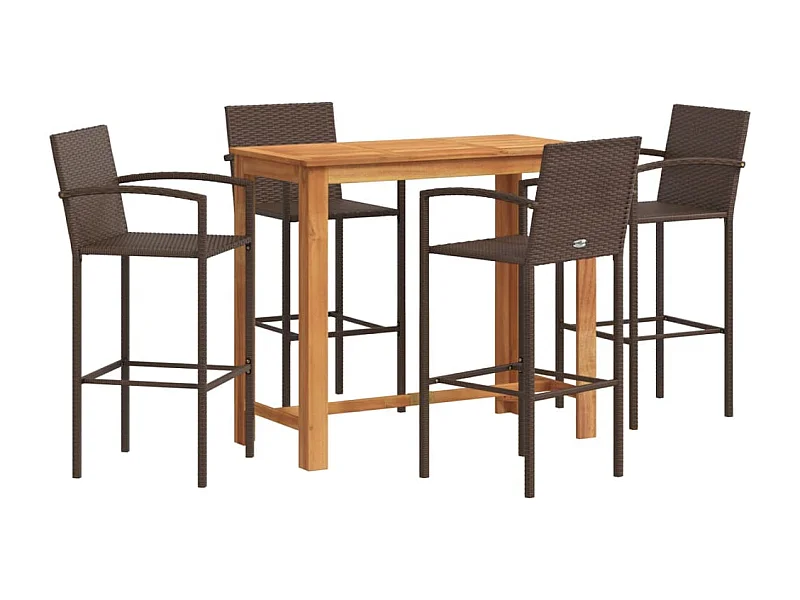 Kusti  Ensemble de bar de jardin 5 pcs marron bois massif acacia rotin