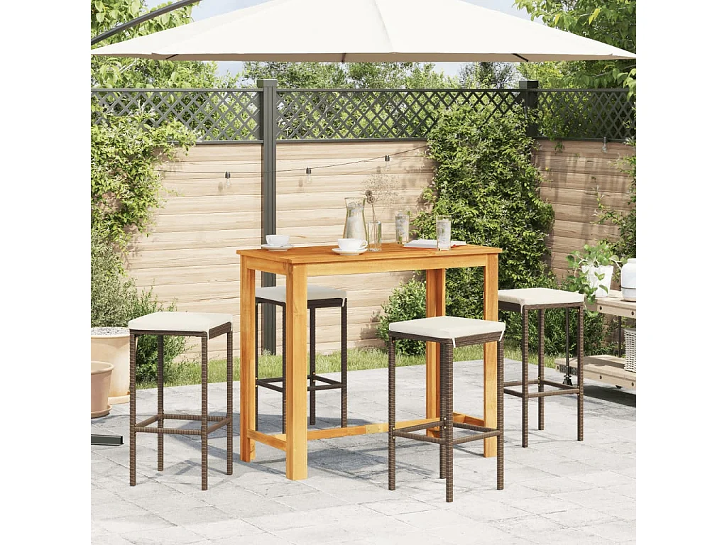 Kelton  Ensemble de bar de jardin 5 pcs marron bois massif acacia rotin