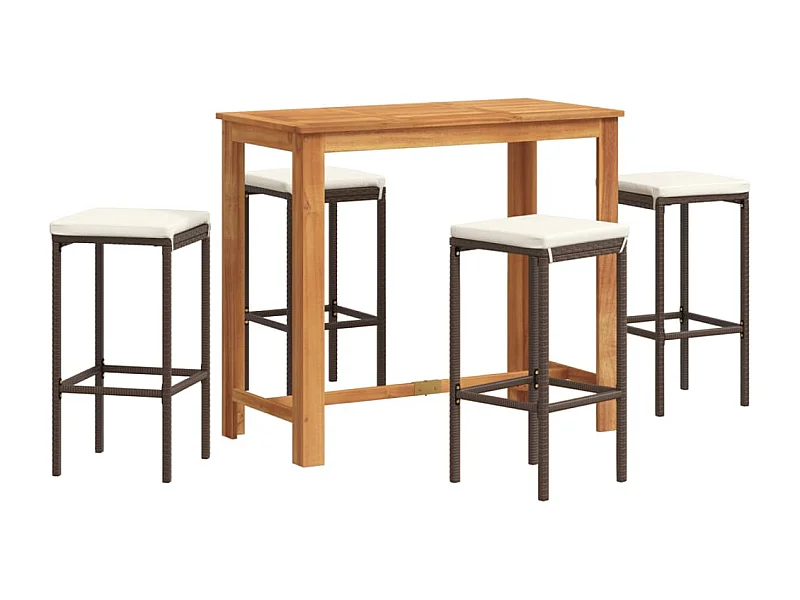 Kelton  Ensemble de bar de jardin 5 pcs marron bois massif acacia rotin