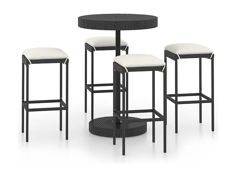 Kaden Lee  Ensemble de bar de jardin 5 pcs et coussins Résine tressée Noir