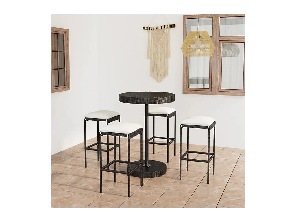 Kaden Lee  Ensemble de bar de jardin 5 pcs et coussins Résine tressée Noir