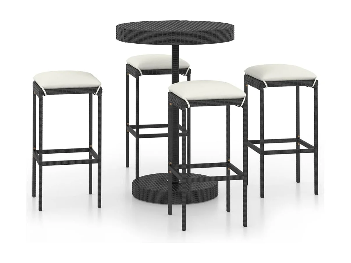 Kaden Lee  Ensemble de bar de jardin 5 pcs et coussins Résine tressée Noir