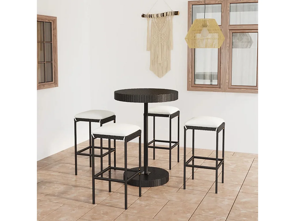 Kaden Lee  Ensemble de bar de jardin 5 pcs et coussins Résine tressée Noir