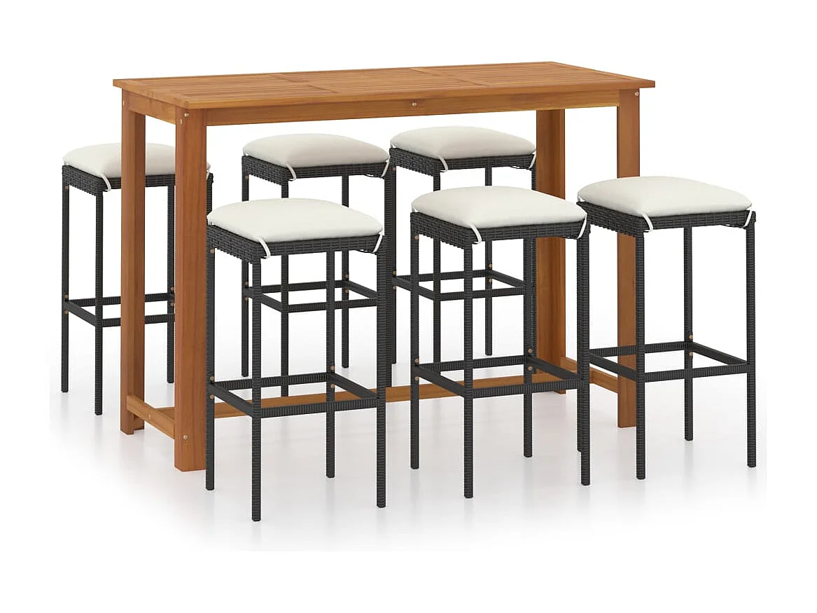 Johns Creek  Ensemble de bar de jardin avec coussins 7 pcs Noir