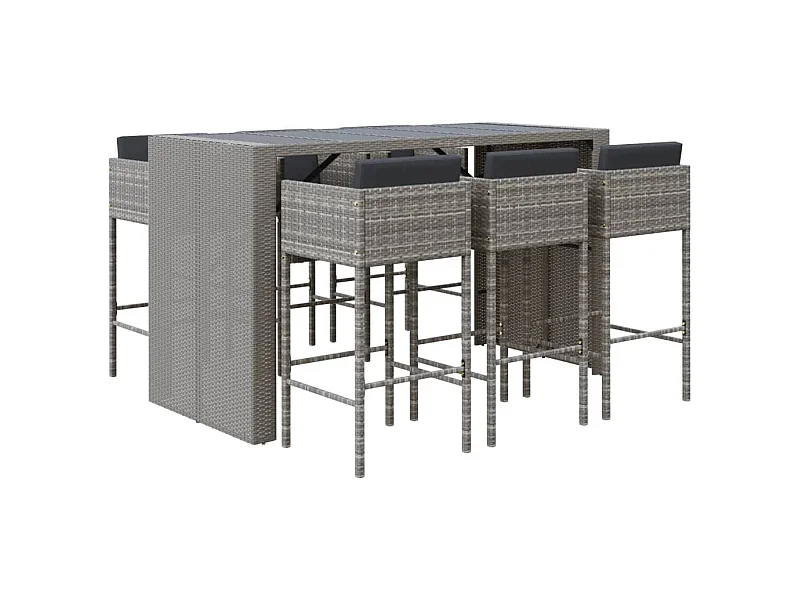 Nylar  Ensemble de bar de jardin 7 pcs avec coussins gris poly rotin