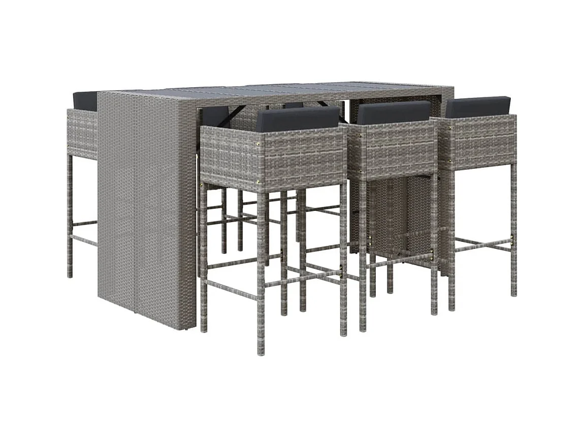 Nylar  Ensemble de bar de jardin 7 pcs avec coussins gris poly rotin