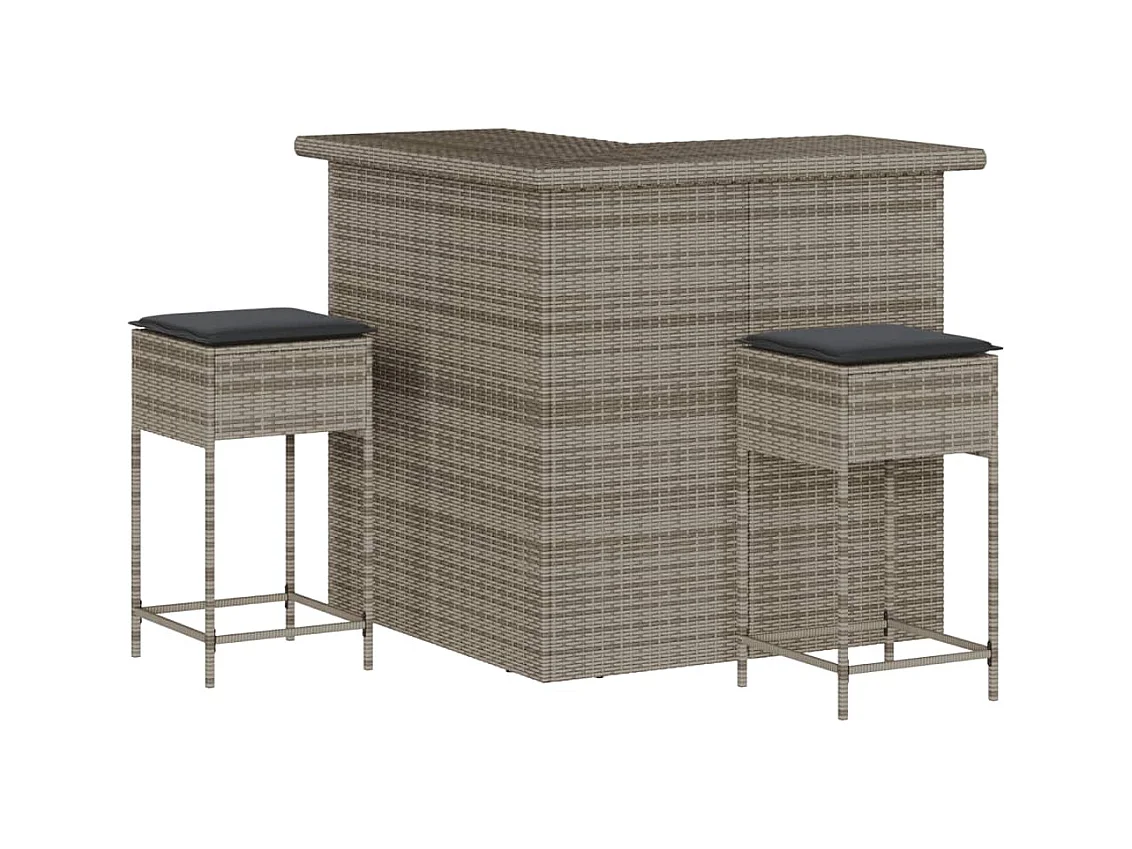 Marilou  Ensemble de bar de jardin 3 pcs et coussins gris résine tressée