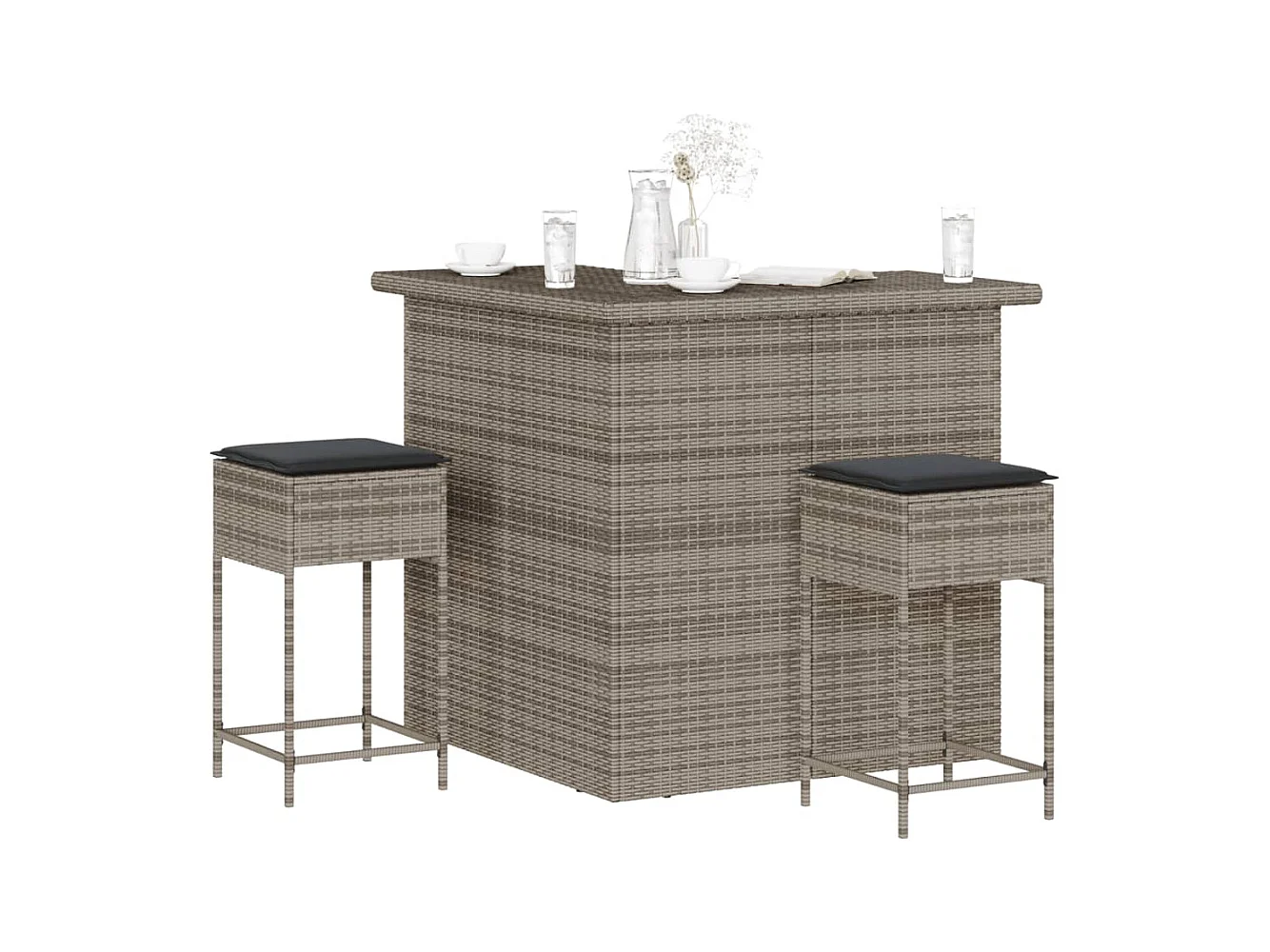 Marilou  Ensemble de bar de jardin 3 pcs et coussins gris résine tressée