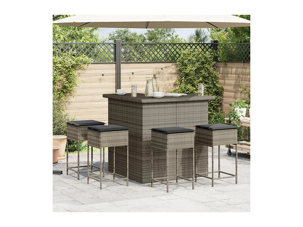 Marilou  Ensemble de bar de jardin 3 pcs et coussins gris résine tressée