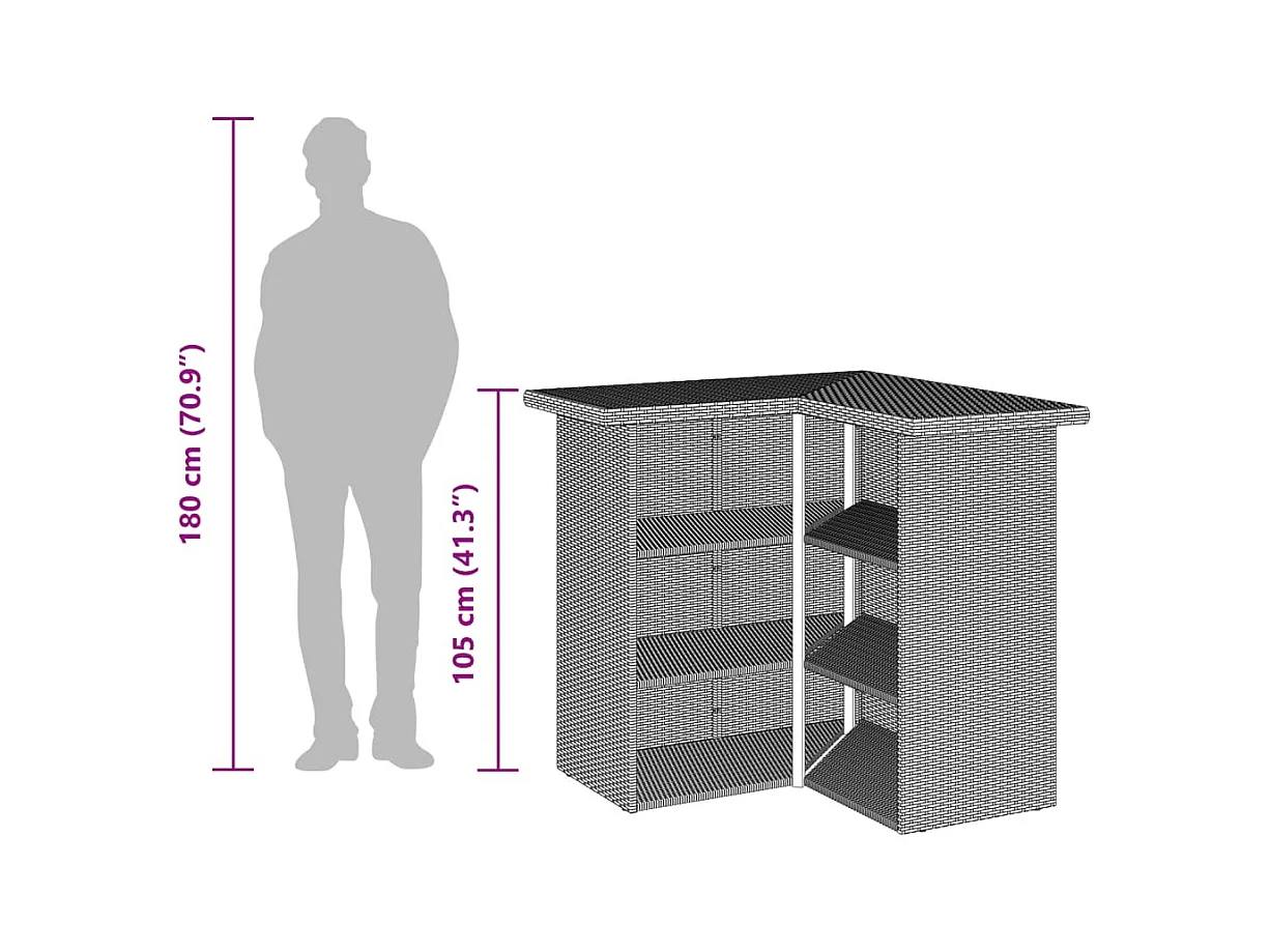 Marilou  Ensemble de bar de jardin 3 pcs et coussins gris résine tressée