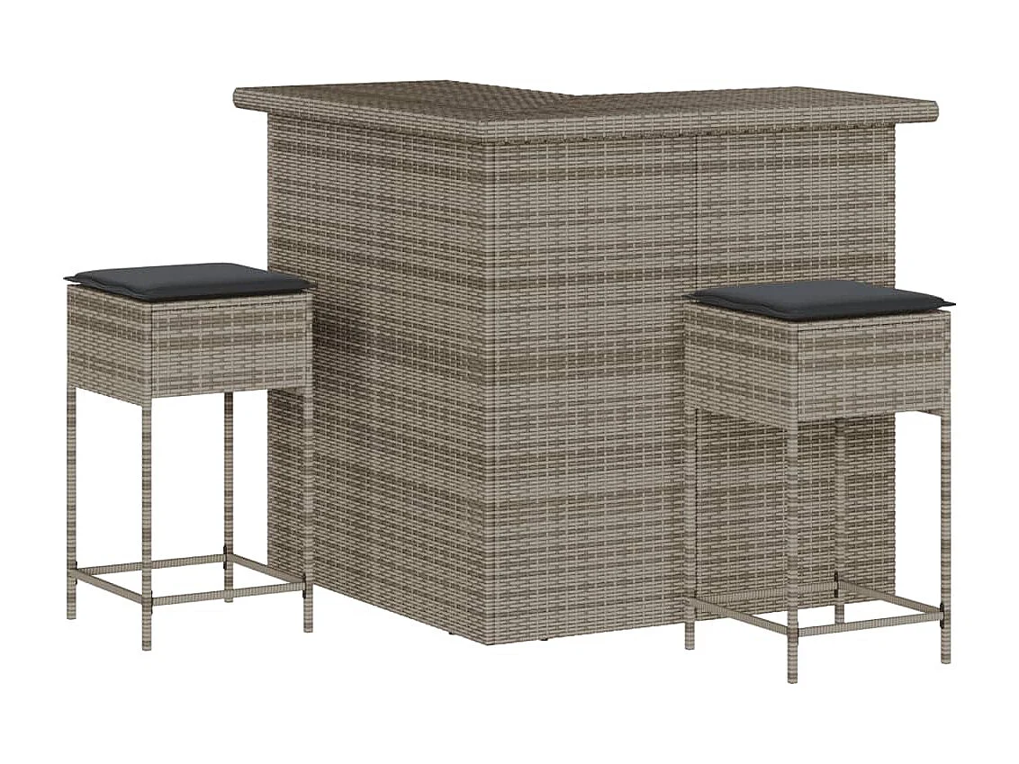 Marilou  Ensemble de bar de jardin 3 pcs et coussins gris résine tressée
