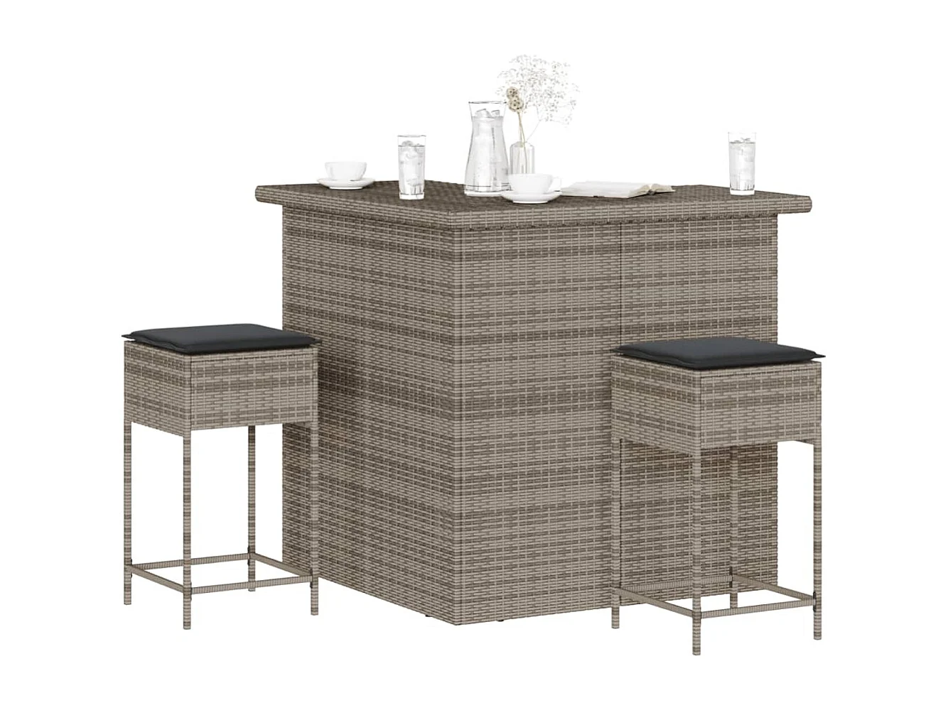 Marilou  Ensemble de bar de jardin 3 pcs et coussins gris résine tressée