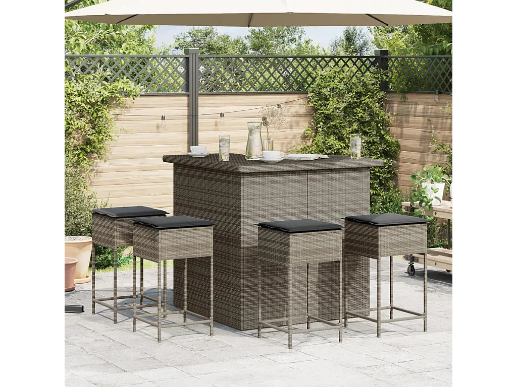 Marilou  Ensemble de bar de jardin 3 pcs et coussins gris résine tressée