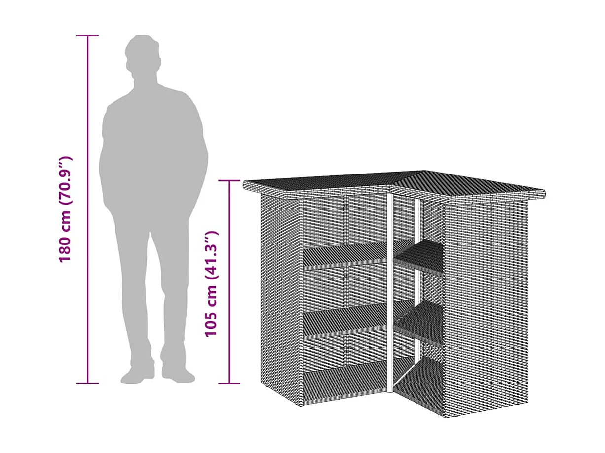 Marilou  Ensemble de bar de jardin 3 pcs et coussins gris résine tressée