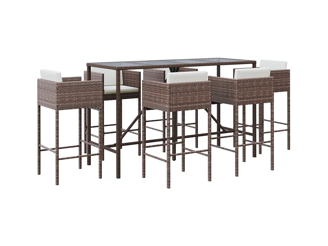 Suisun City  Ensemble de bar de jardin avec coussins 7 pcs marron poly rotin