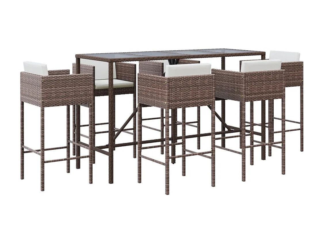 Suisun City  Ensemble de bar de jardin avec coussins 7 pcs marron poly rotin
