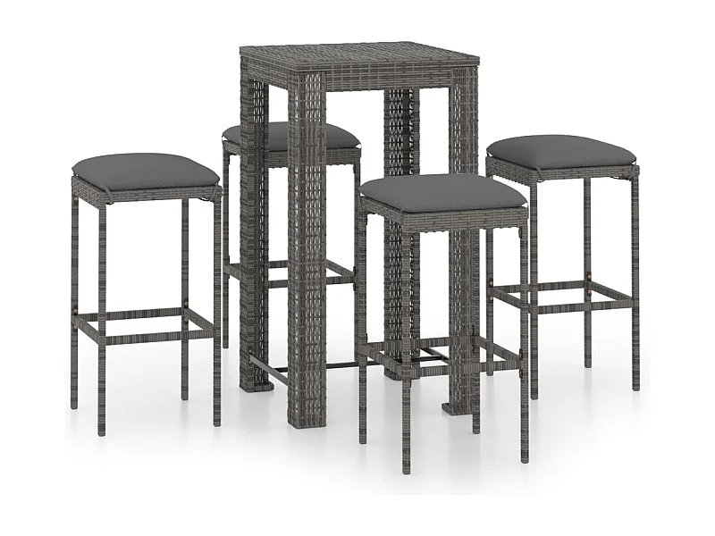 Elisah  Ensemble de bar de jardin 5 pcs et coussins Résine tressée Gris