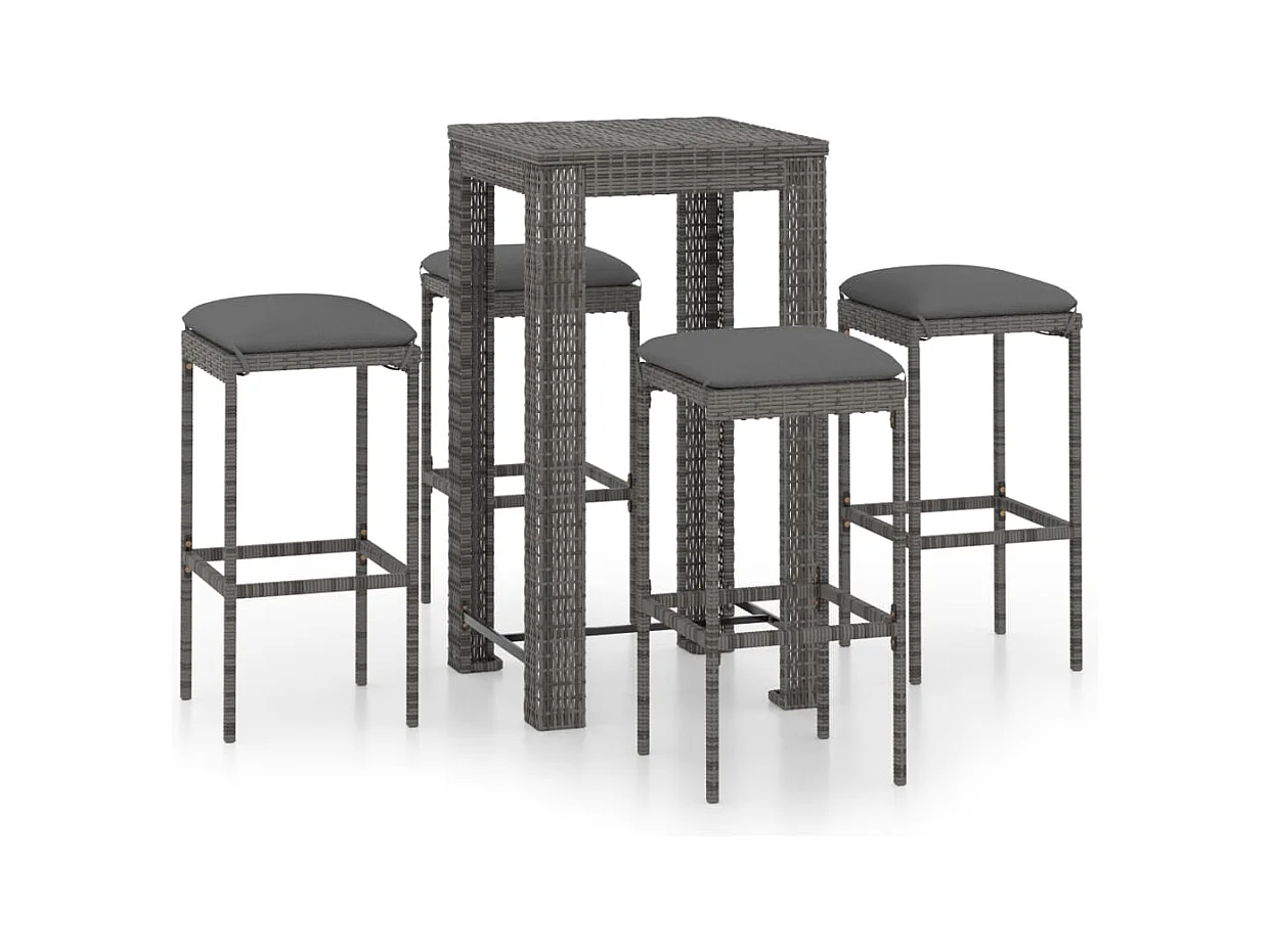 Elisah  5-delige Tuinbarset met kussens poly rattan grijs