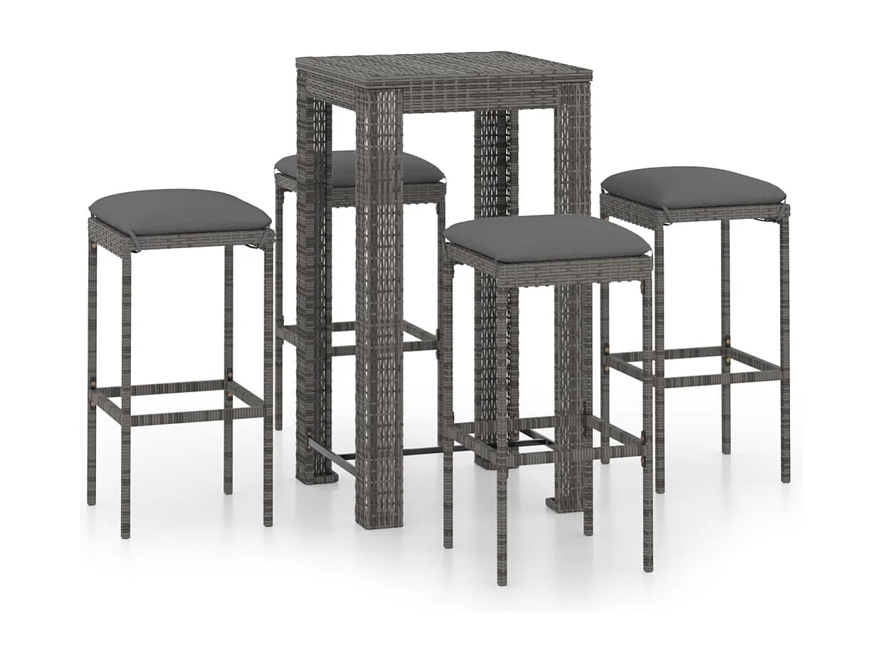 Elisah  Ensemble de bar de jardin 5 pcs et coussins Résine tressée Gris
