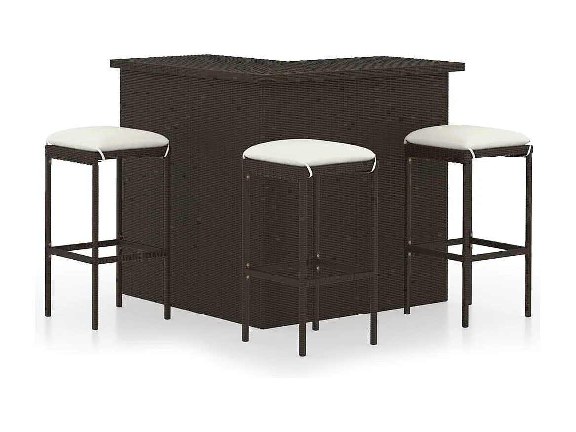 Valdyn  Ensemble de bar de jardin 4 pcs coussins Résine tressée Marron