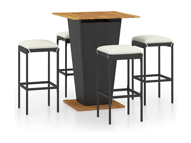 Gela  Ensemble de bar de jardin 5 pcs et coussins Résine tressée Noir