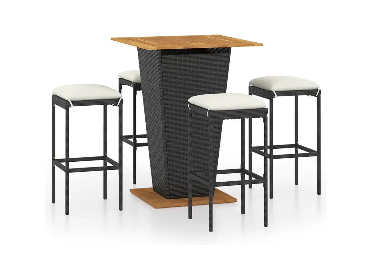 Gela  Ensemble de bar de jardin 5 pcs et coussins Résine tressée Noir