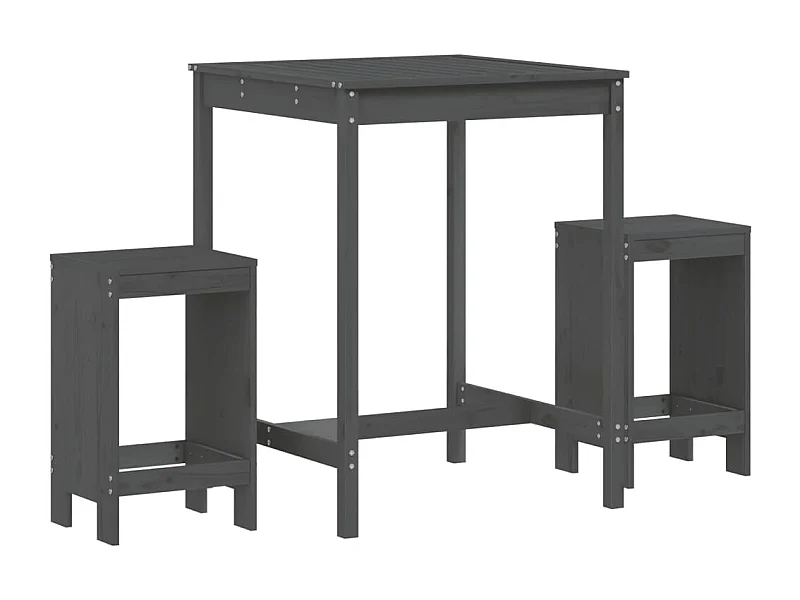 Zeynel  Ensemble de bar de jardin 3 pcs gris bois de pin massif