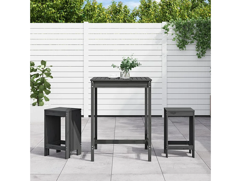 Zeynel  Ensemble de bar de jardin 3 pcs gris bois de pin massif