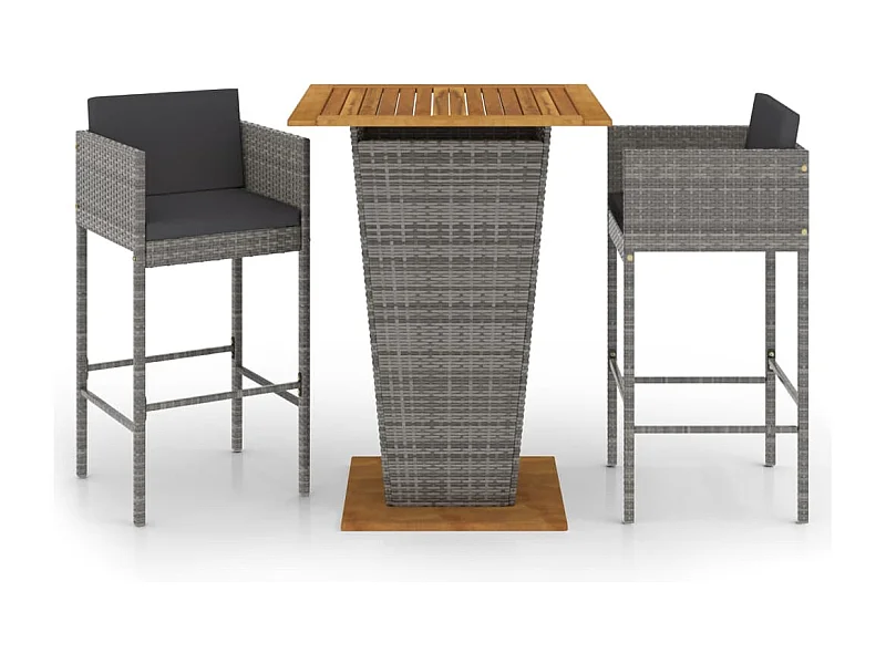Fairlawn  Ensemble de bar de jardin 3 pcs et coussins Résine tressée Gris