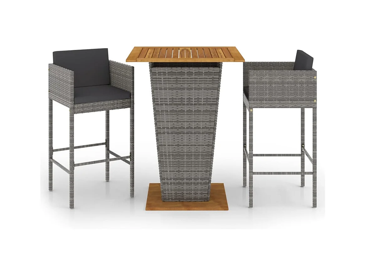 Fairlawn  Ensemble de bar de jardin 3 pcs et coussins Résine tressée Gris