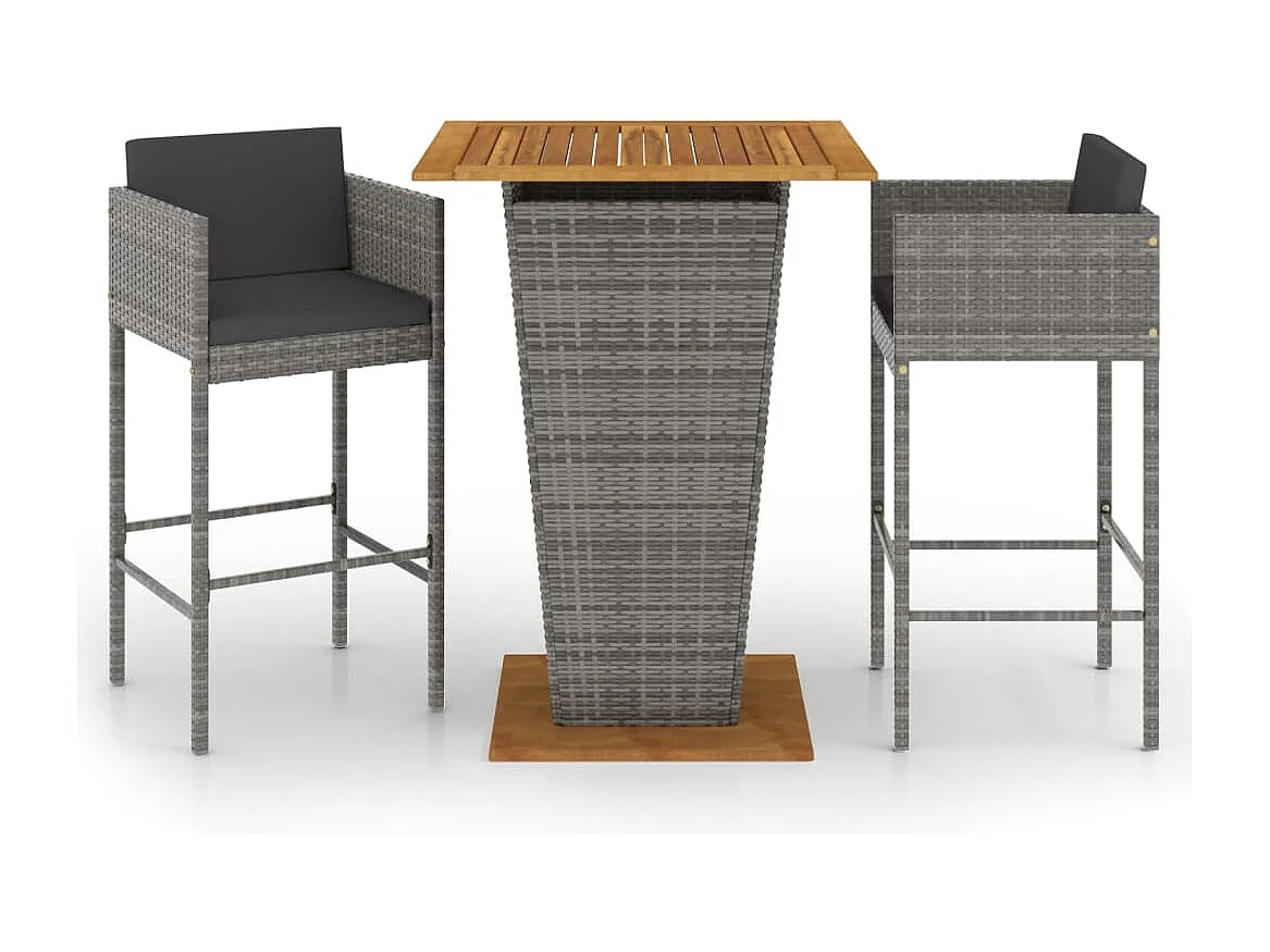 Fairlawn  Ensemble de bar de jardin 3 pcs et coussins Résine tressée Gris