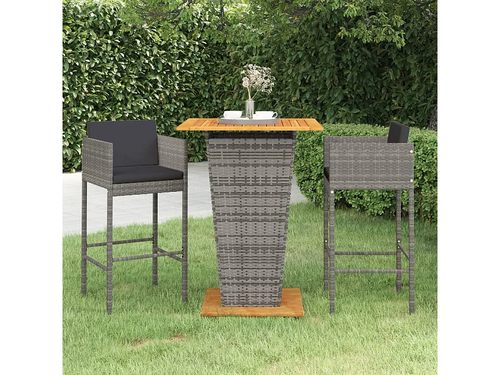 Fairlawn  Ensemble de bar de jardin 3 pcs et coussins Résine tressée Gris