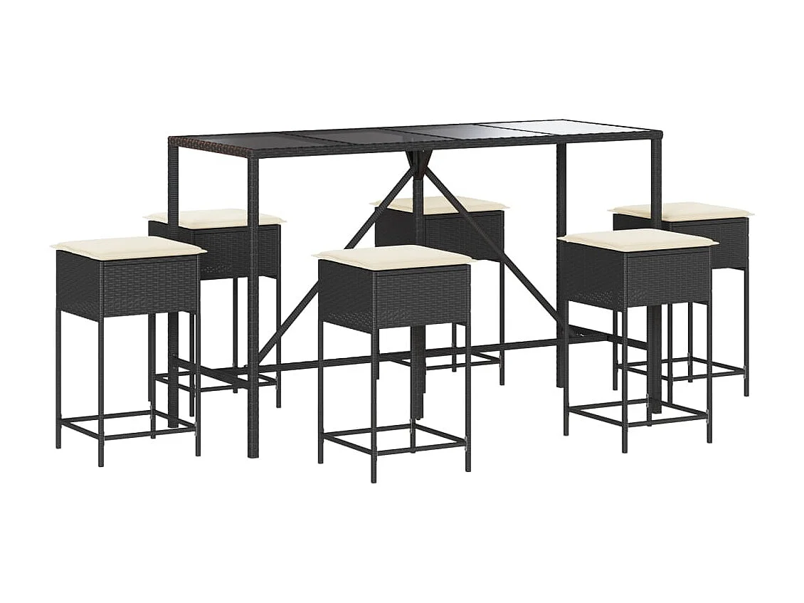 Uniondale  Ensemble de bar de jardin 7 pcs avec coussins noir poly rotin