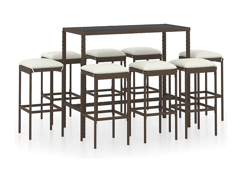 Mary  Ensemble de bar de jardin 9 pcs coussins Résine tressée Marron