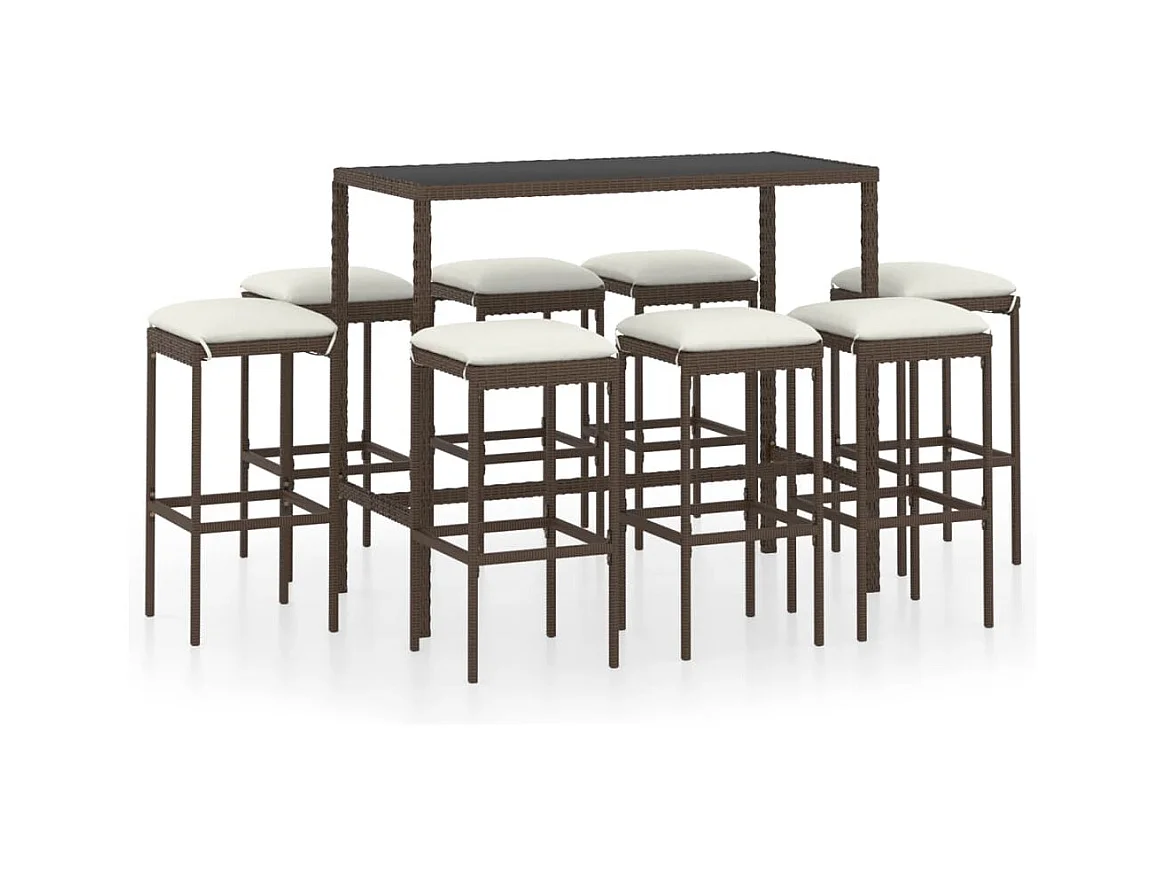 Mary  Ensemble de bar de jardin 9 pcs coussins Résine tressée Marron