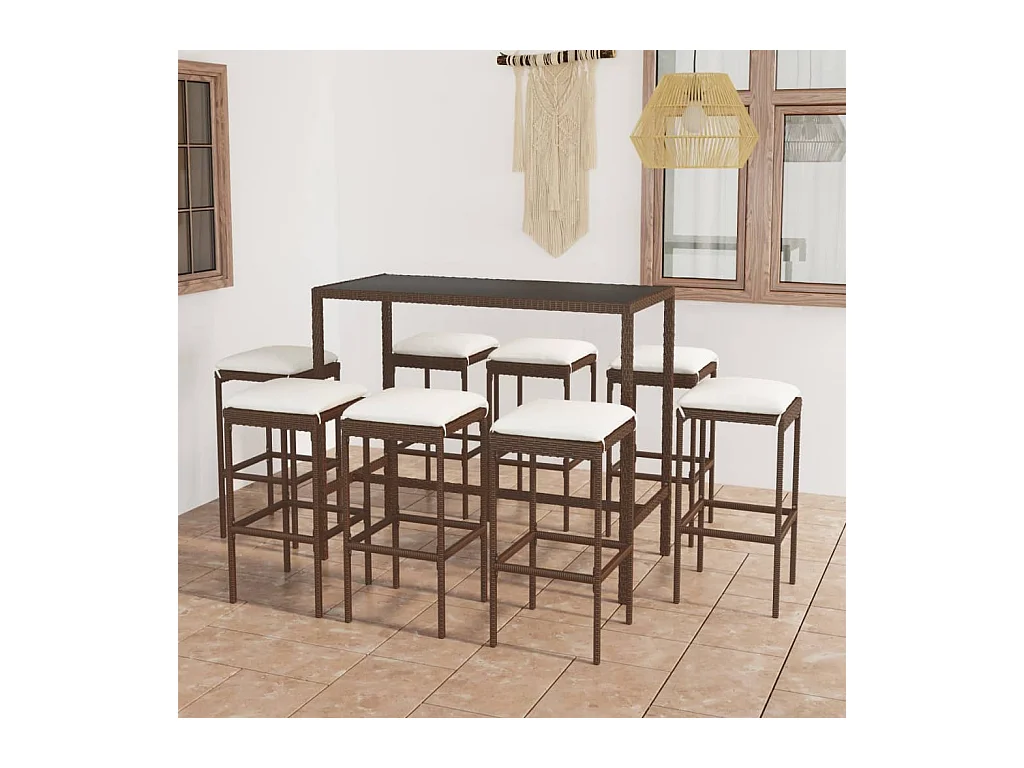 Mary  Ensemble de bar de jardin 9 pcs coussins Résine tressée Marron